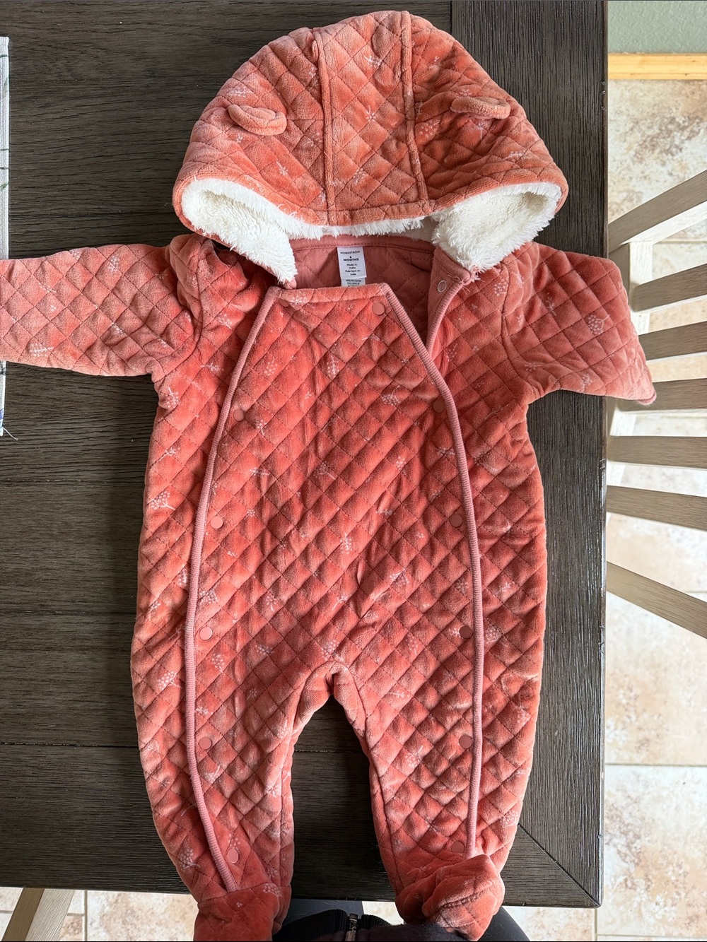 Nordstrom Coral Quilted Hooded Baby Footie with Sherpa Lining